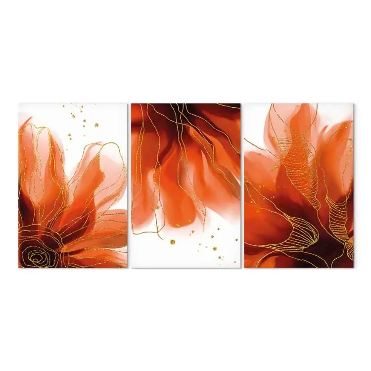 Três Flores Flamejantes (3 peças) - abstração com motivo floral