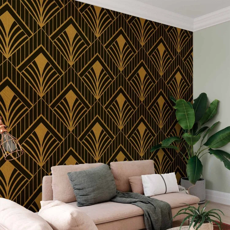 Grutas Douradas - composição geométrica em estilo art déco em fundo escuro