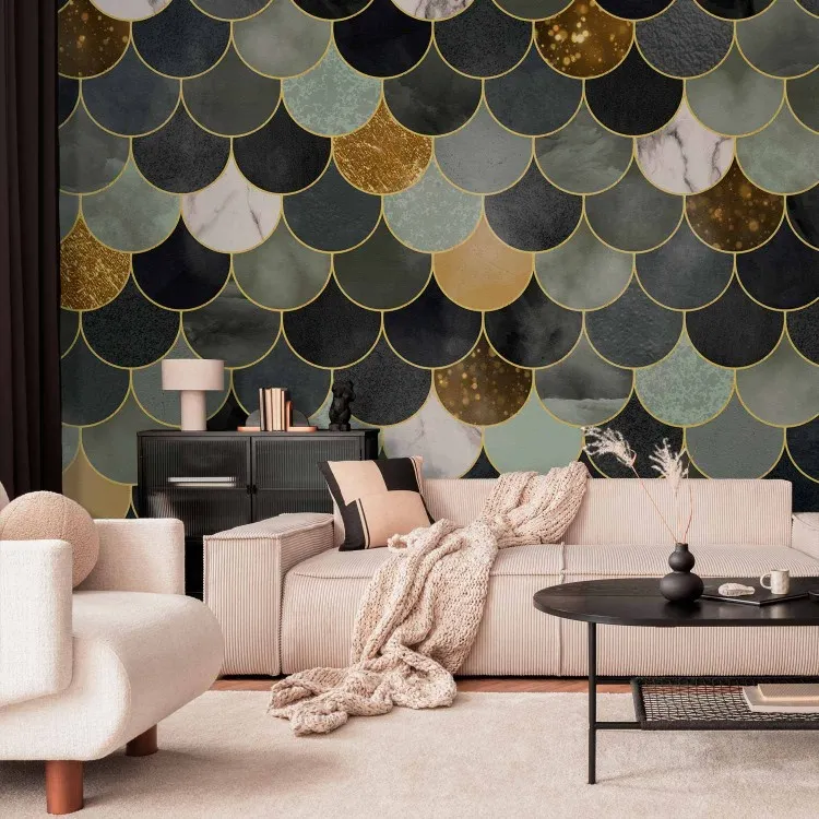 Art Déco - padrão regular em cores frias com elementos dourados