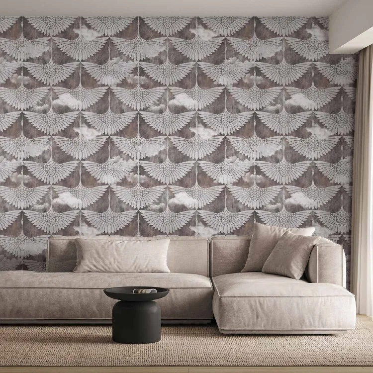 Pássaro Kirki - padrão regular em estilo art déco com motivo de asas brancas