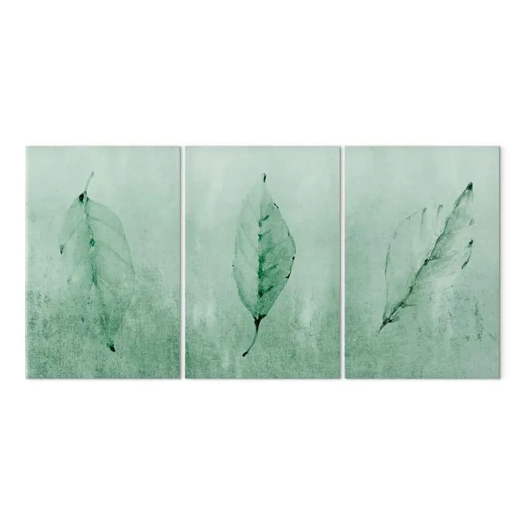 Pincelada de Primavera (3 peças) - paisagem verde-azulada com folhas verdes