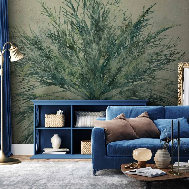 Respiração na Natureza - paisagem com planta pintada em fundo uniforme