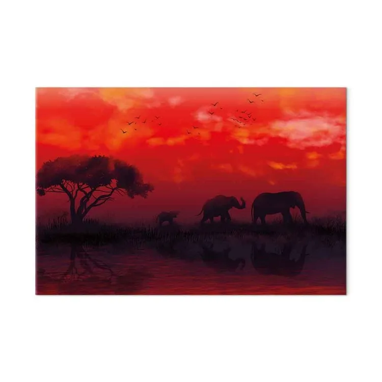 Paisagem Africana (1 peça) Largo - elefantes e céu vermelho