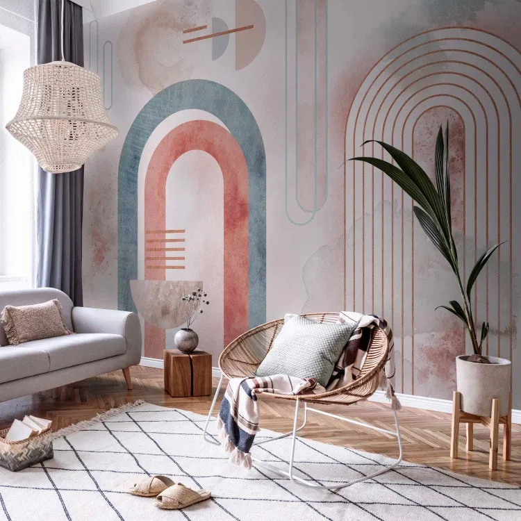 Abstração - fundo geométrico em tons de azul e vermelho