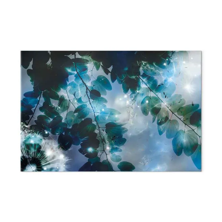 Azul (1 peça) - jardim azul entre folhas e flores de dente-de-leão