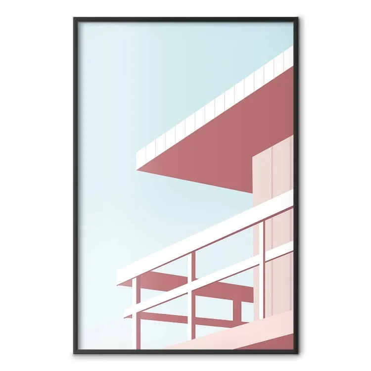 Férias na praia - torre de salva-vidas cor-de-rosa minimalista contra um fundo de céu