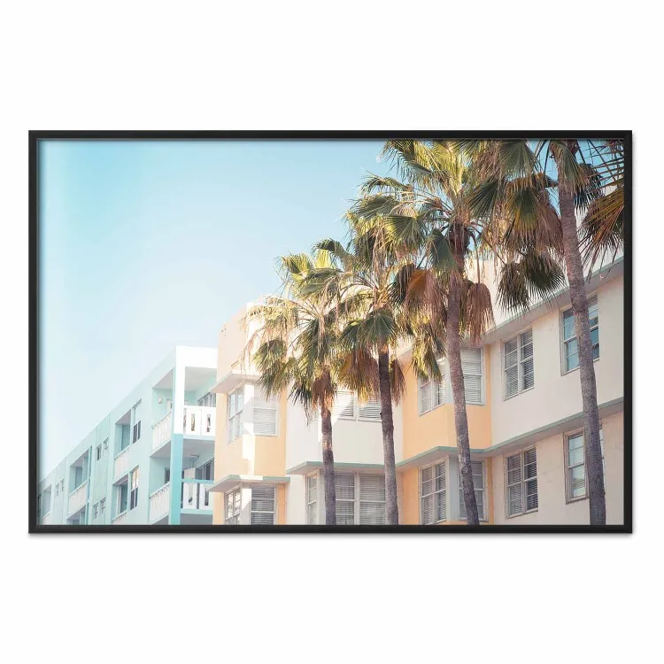 Cidade de Miami - palmeiras e arquitetura da costa da Florida no verão em tons pastel