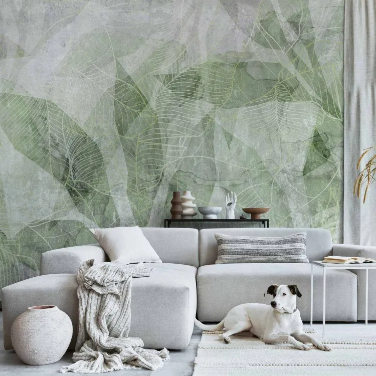 Abstração de Sombra - formas entrelaçadas e contorno de folhas - verde
