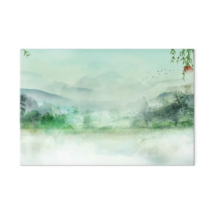 Paisagem Nebulosa (1 peça) - paisagem verde com vista para floresta e montanhas