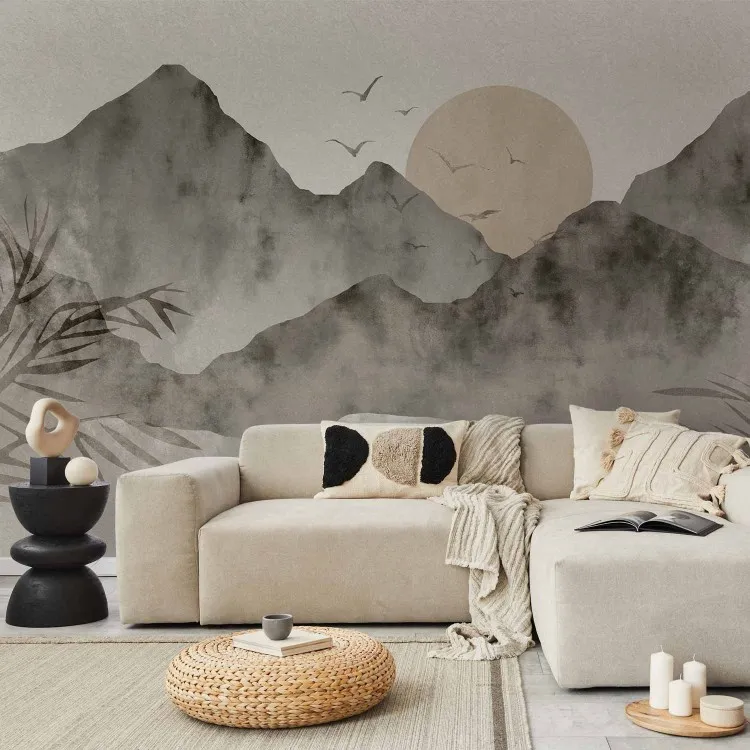 Paisagem Wabi-Sabi - paisagem de pôr do sol e montanhas em estilo japonês