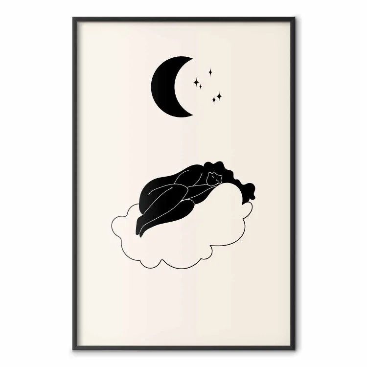 Nas nuvens - uma rapariga a dormir numa nuvem à luz das estrelas e do luar