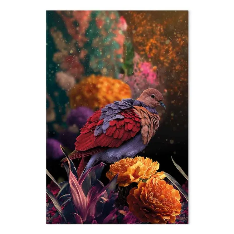 Natureza Selvagem (1 peça) - pássaro colorido entre plantas multicoloridas