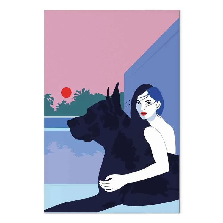 Mulher com Cachorro (1 peça) - ilustração vetorial minimalista