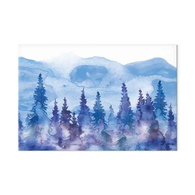 Paisagem em Aquarela (1 peça) - floresta de pinheiros contra picos de montanha