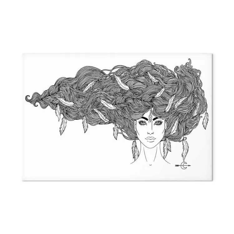 Retrato de Senhora (1 peça) - arte linear em preto e branco do rosto de uma mulher