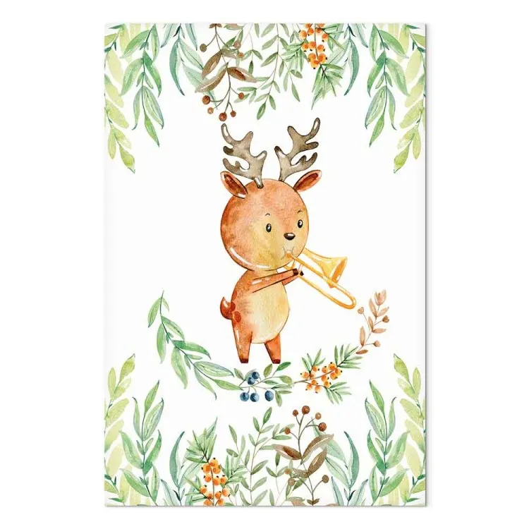 Musical Deer - Illustration for Children Painted With Watercolor