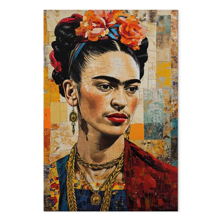 Frida Kahlo - retrato de inspiração Klimt sobre fundo de mosaico