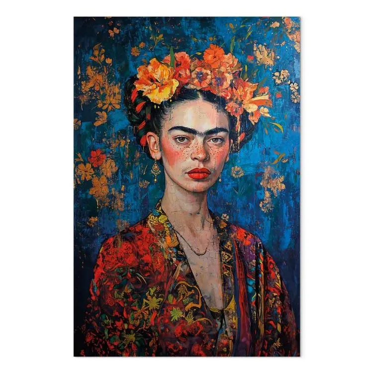 Retrato de Frida - composição ao estilo de Klimt sobre um fundo azul escuro