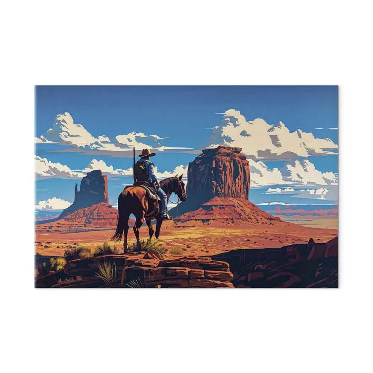 Cowboy no deserto - cavaleiro a admirar a paisagem rochosa