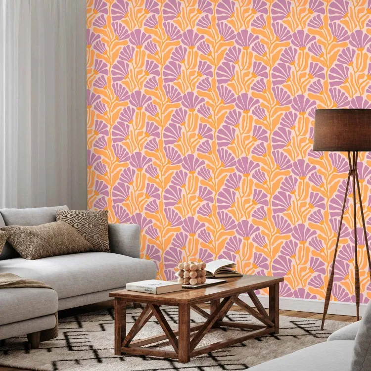 Abstração floral - padrão floral roxo e laranja