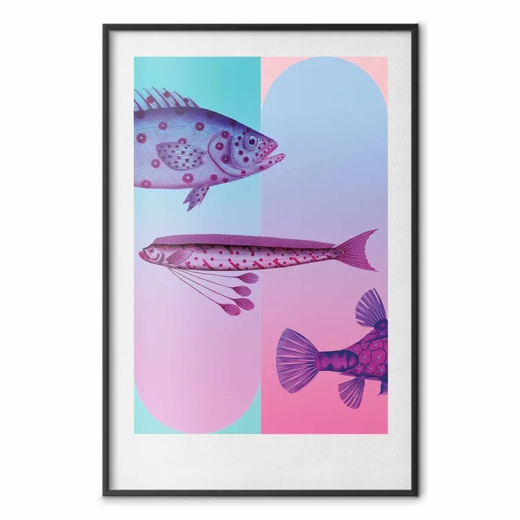 Criaturas marinhas - uma variedade de peixes em cores intensas sobre um fundo multicolorido
