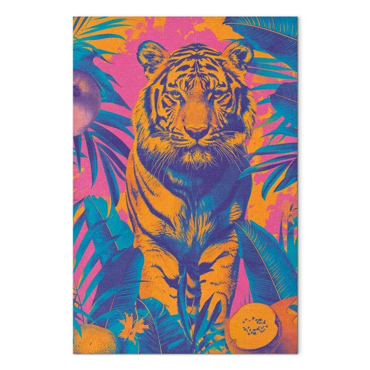 Tigre tropical - animal selvagem entre plantas e frutos exóticos