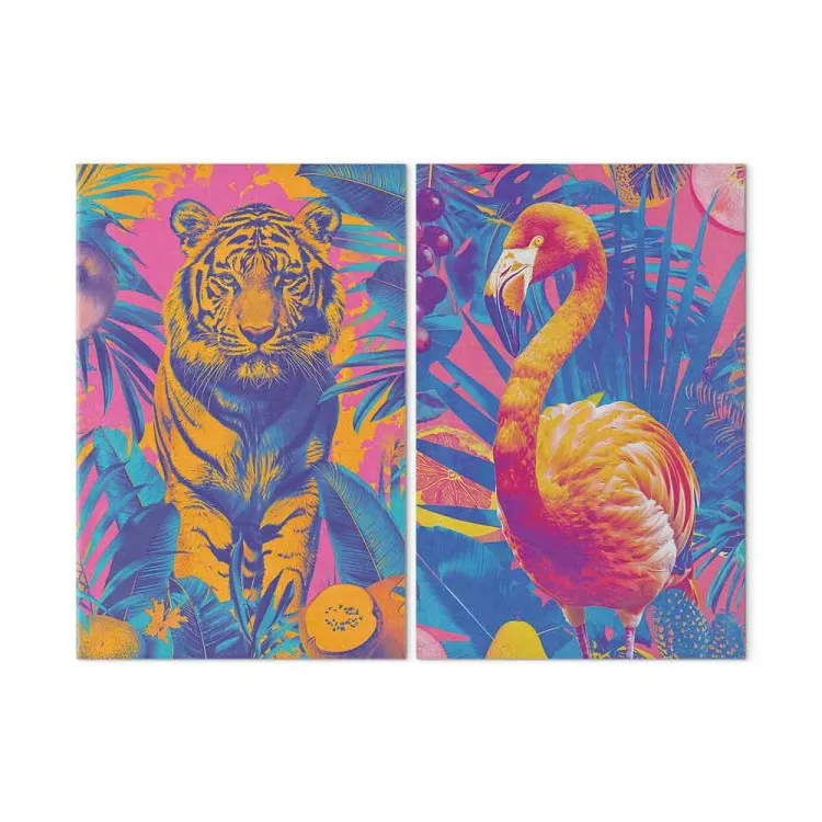 Imagens tropicais - animais em estilo pop-art sobre um fundo colorido da selva
