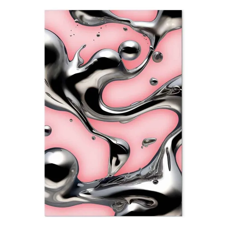 Metal líquido - formas abstractas em prata sobre um fundo cor-de-rosa